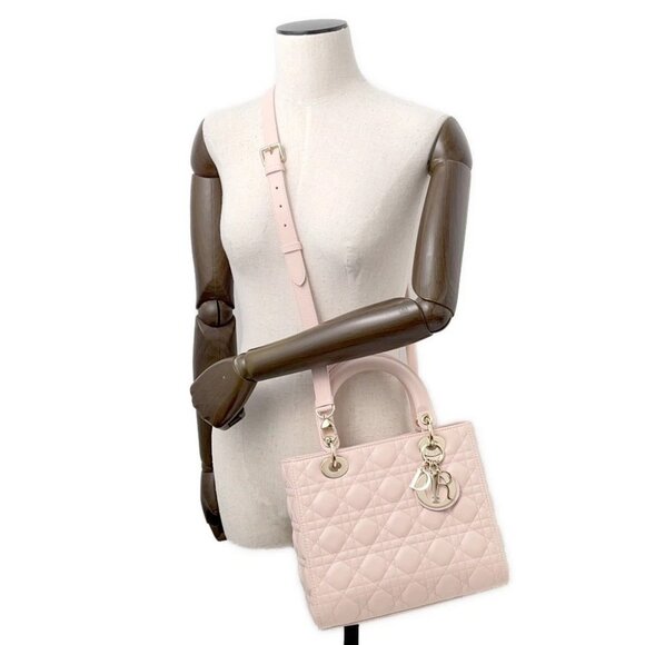 Dior Lady Dior Canage Size Medium Lambskin Powder Pink M0565ONGE_M413 - Picture 5 of 16